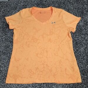 Under Armor Heat Gear V-neck Short Sleeve Orange Peach Women's L Loose, Running